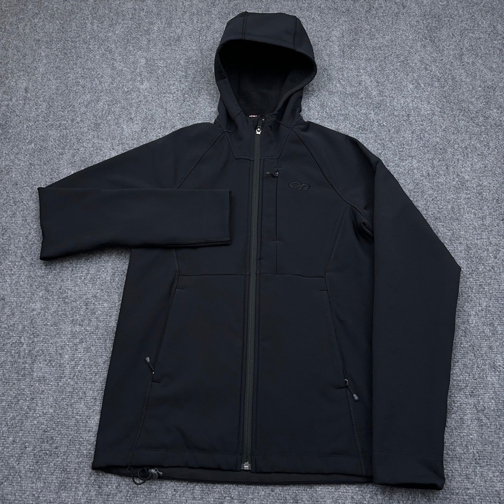 Outdoor Research Georgetown Hooded Jacket Men Small Black Softshell Fleece Lined